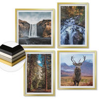 WANDBILDER 4er Set - 50x50 cm & 40x60 cm Goldrahmen - Wasserfall Wald Berge Hirsch Natur - Goldfarben, Kunststoff (50/50cm) - ArtPrintCave