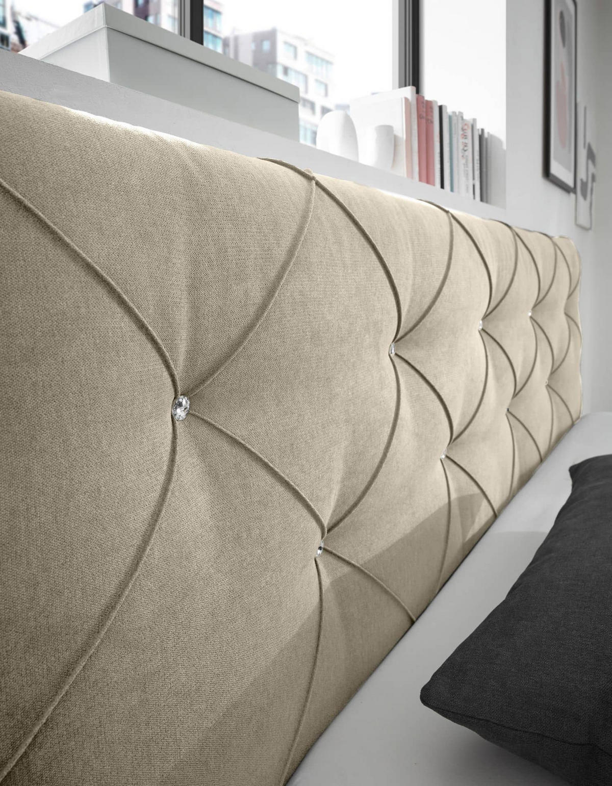 BOXSPRINGBETT 180 x 200 – Bonell-Box, 7-Zonen-Taschenfederkern & 6 cm Gel-Topper - Dunkelgrau/Beige, Textil (180/200cm) - ed exciting design