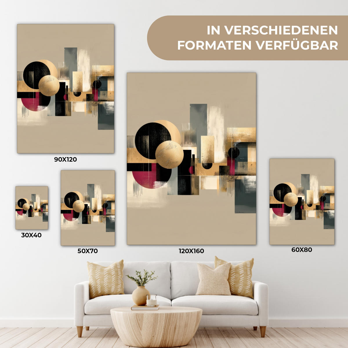 LEINWANDBILD Abstrakt - Formen - Beige - Texturen Room Decor 30x40 cm - Beige, Textil (30/40cm) - MuchoWow