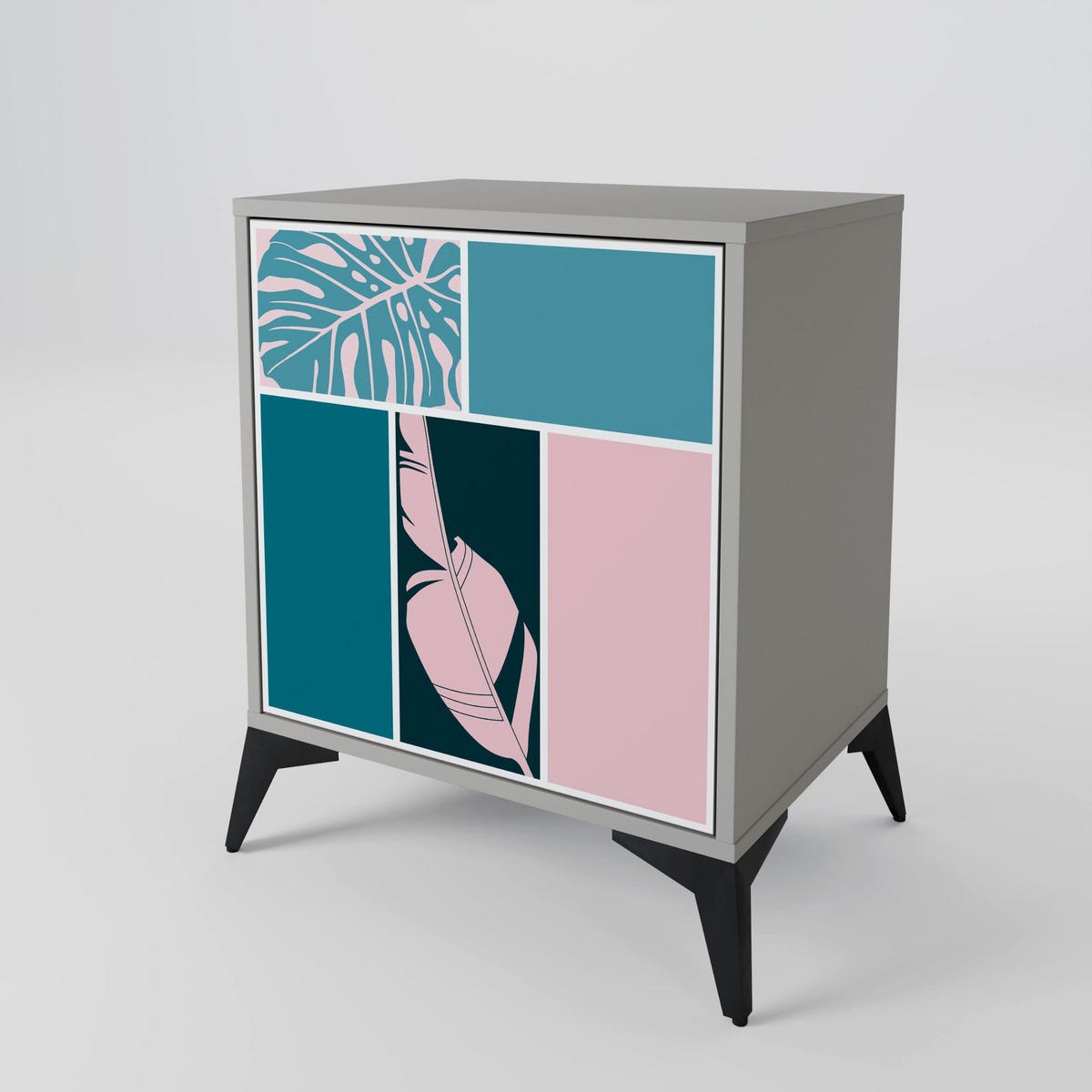 SIDEBOARD COMBINATION OF SHAPES, Grau, 57,5x42x72,5 cm, Schwarze Metallfüße - Multicolor/Schwarz, Holzwerkstoff/Metall (57.5/72.5/42cm) - SpaceRebels