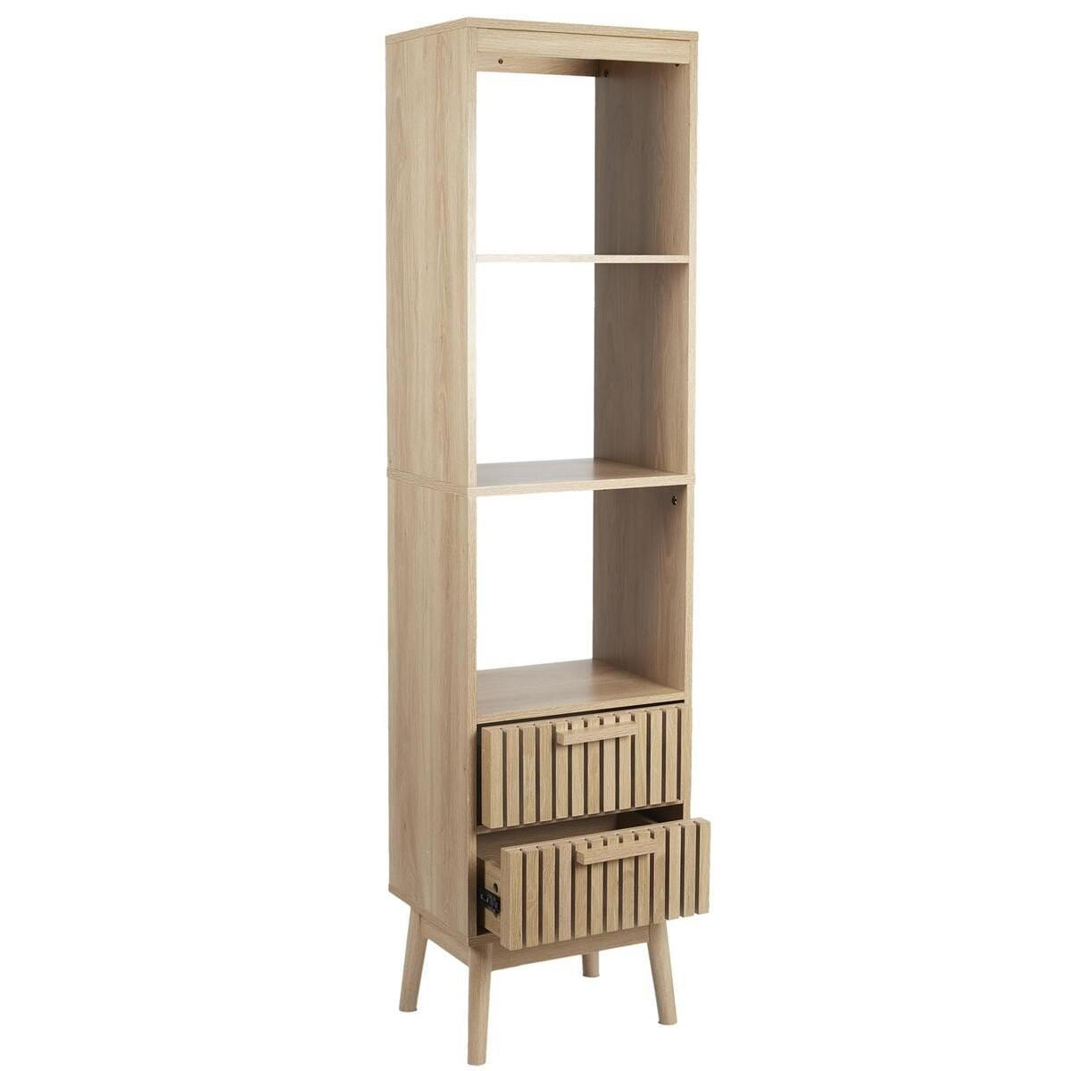 SLOUP se 2 zásuvkami, drážkovanými čely a 3 nikami, V 160 cm - KLAUS - jabloňová, kompozitní dřevo (30/160/40cm) - Calicosy