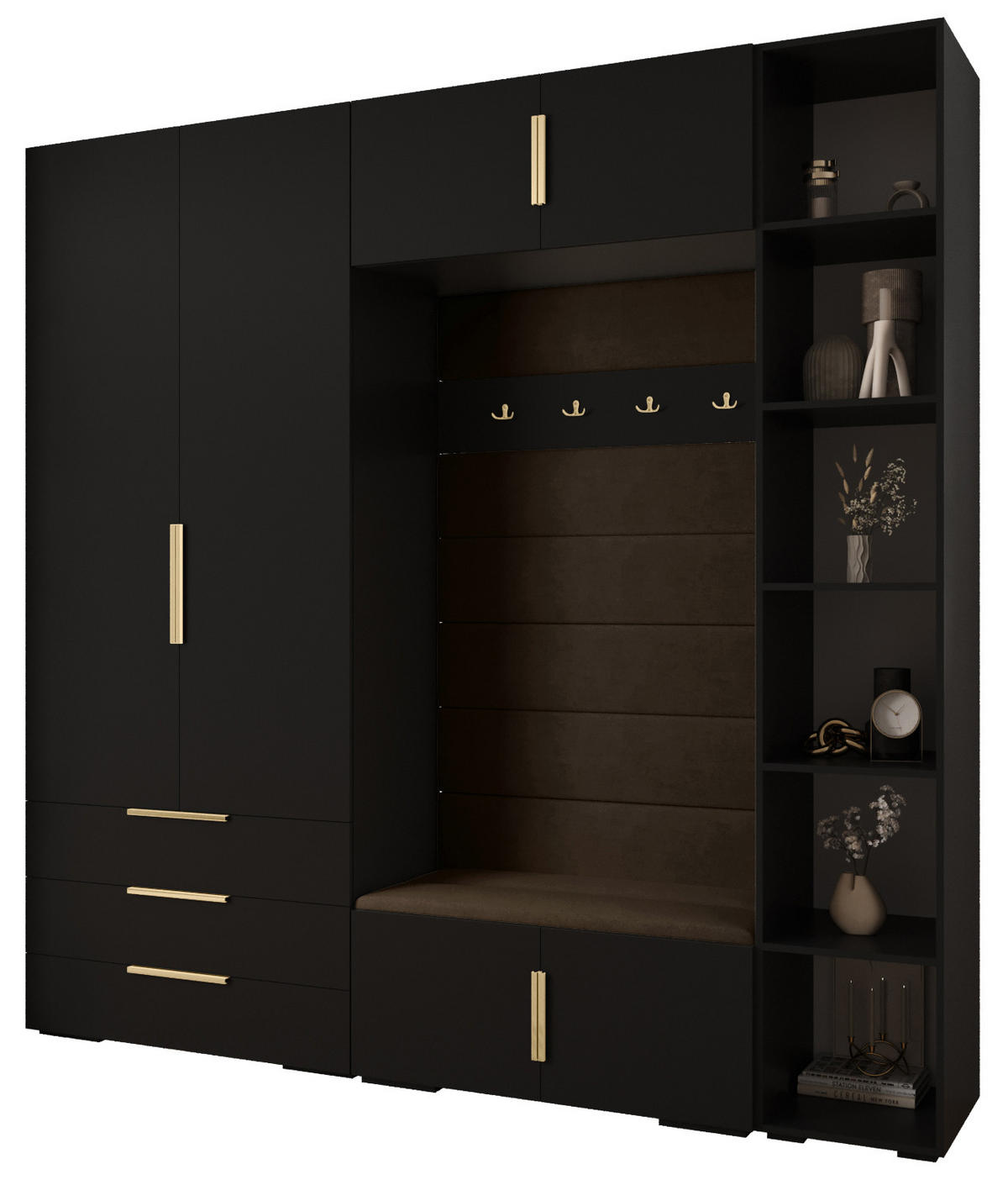 GARDEROBEN-SET 236,7/240/47 - Goldfarben/Schwarz, Holz/Kunststoff (240/236.7/47cm) - Abiks Möbel