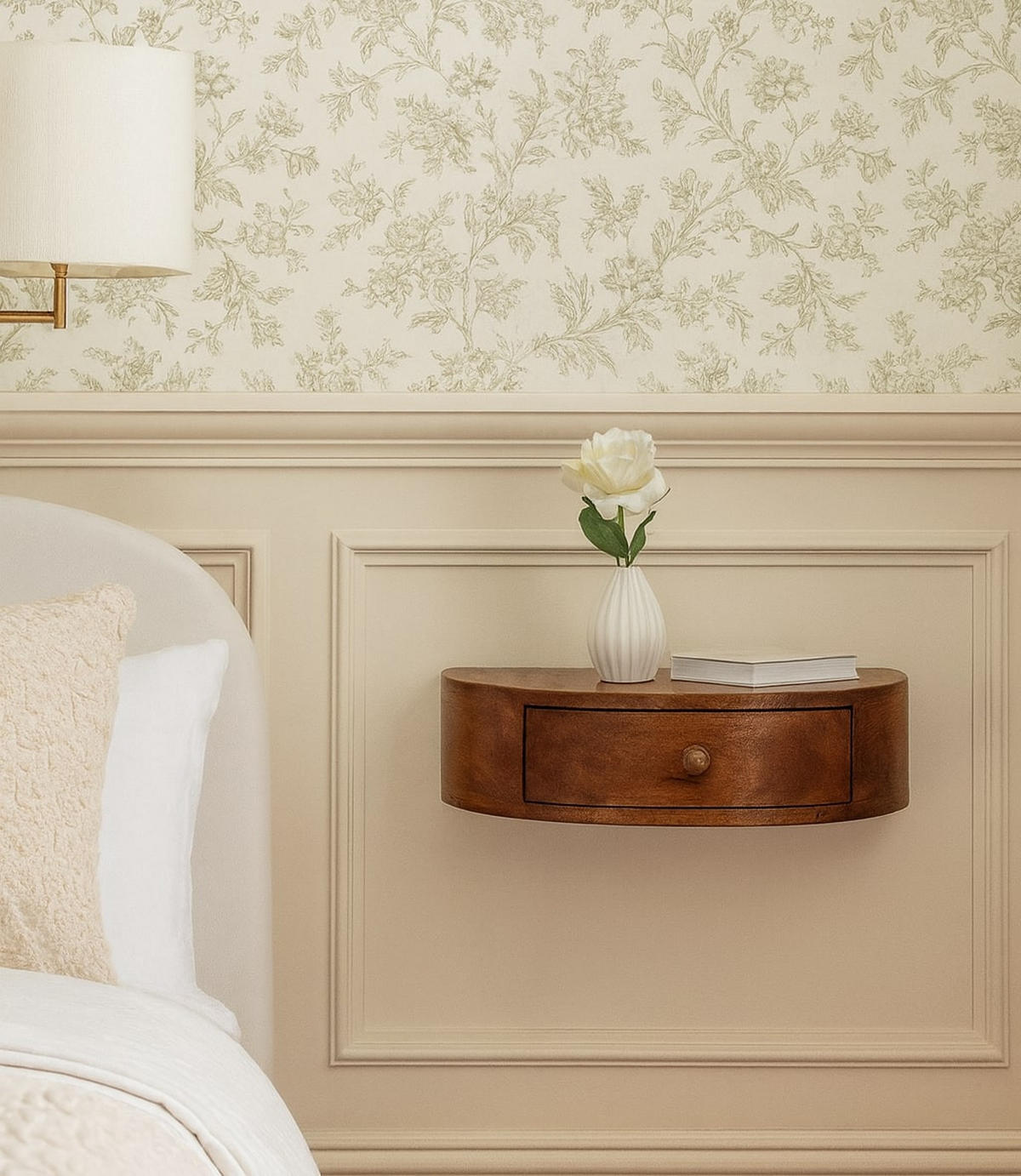 NACHTKASTEN Honigkaramell Wandmontiert Abgerundet, 1 Schublade, Dunkelbraun - Dunkelbraun/Messingfarben, Holz/Metall (40/11/31cm) - Artisan Furniture