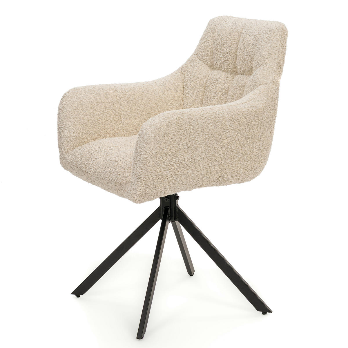 STUHL FANO X drehbar gepolsterter mit Steppung - cream - Boucle - Creme/Schwarz, Textil/Metall (58/83/59cm) - NEW HOME