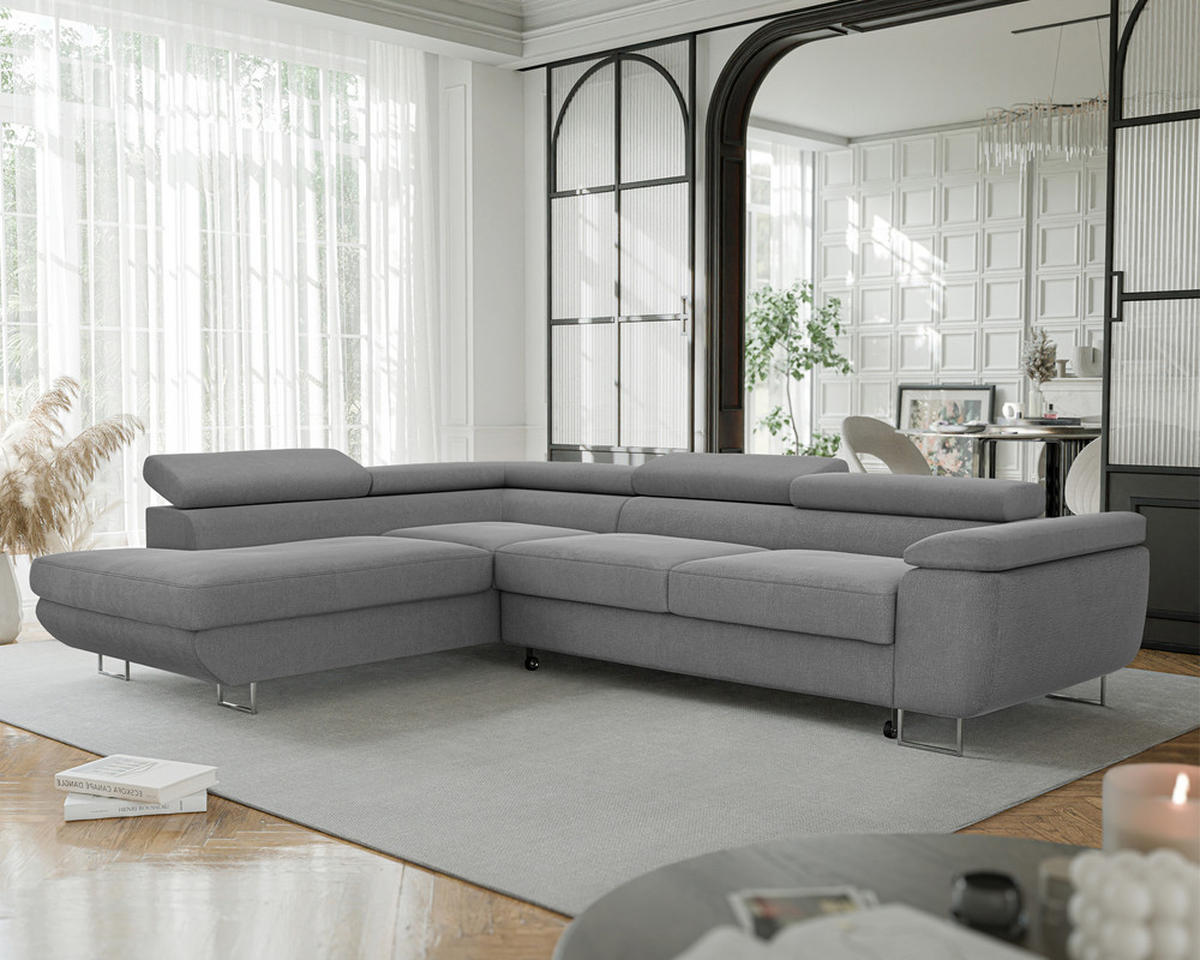 ECKSOFA ANTON mit Schlaffunktion und Bettkasten Dunkelgrau - Dunkelgrau, Holzwerkstoff/Kunststoff (274/203cm) - Idohome