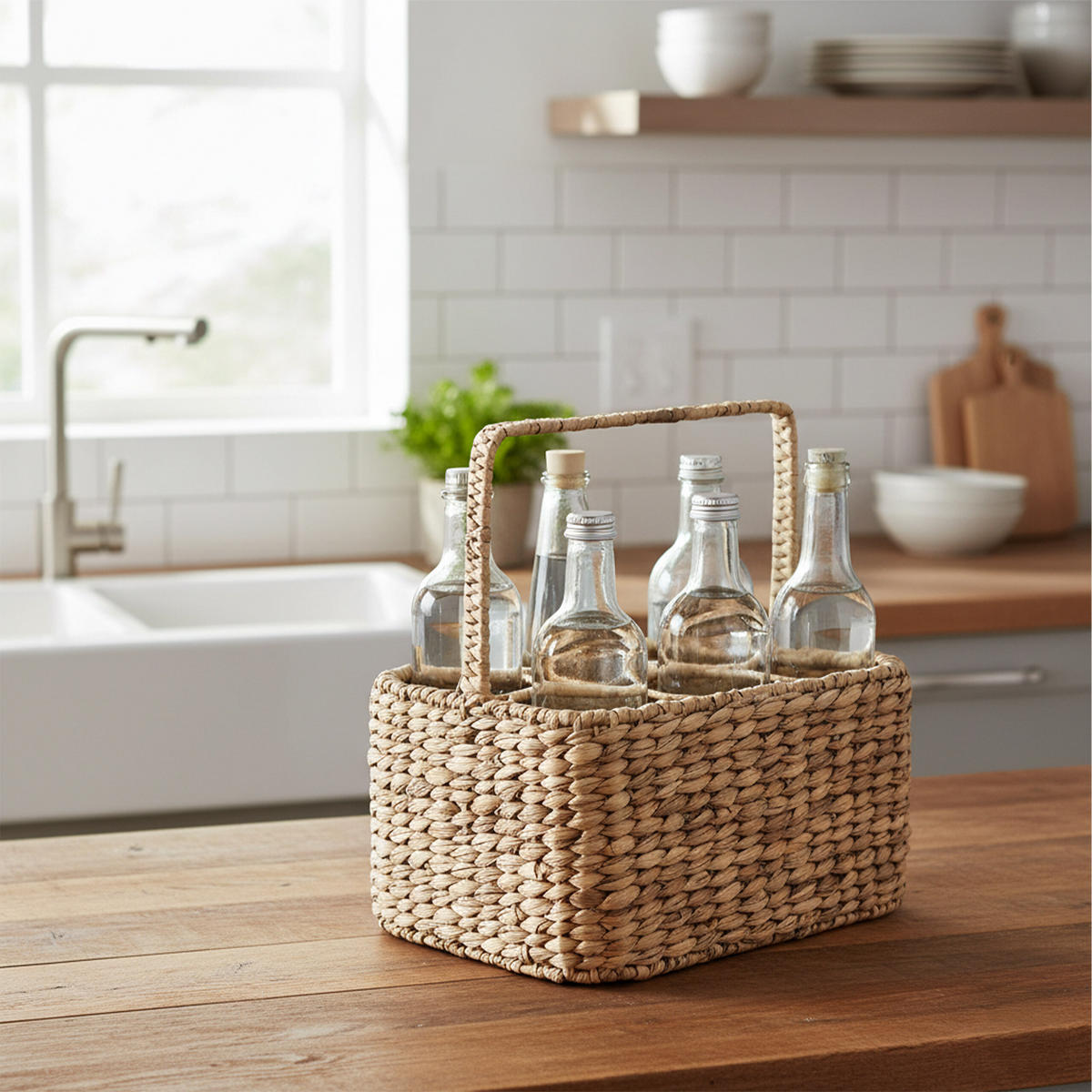 FLASCHENKORB - Hellbraun, Textil/Metall (32/34/22cm) - Relaxdays