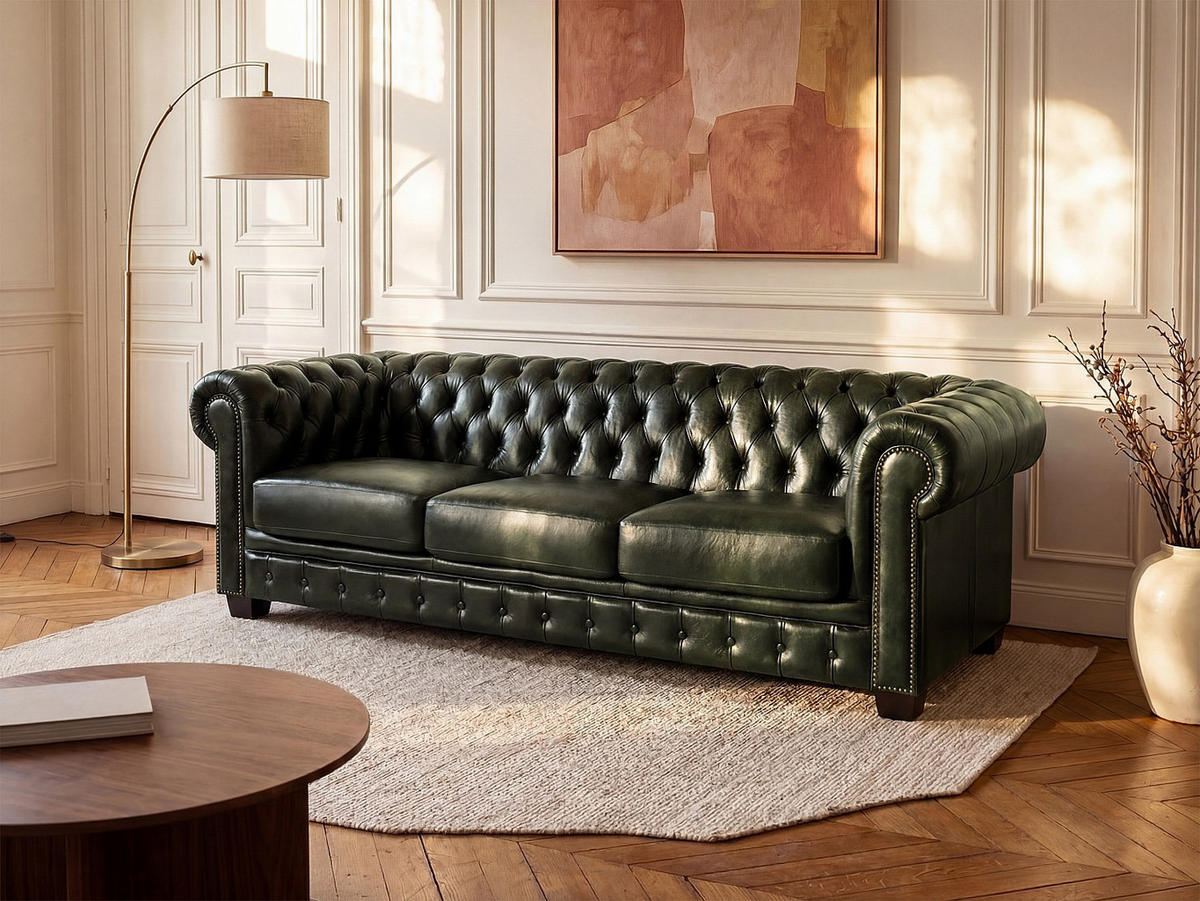 SOFA - 4 Personen - leder - tannengrün Brenton - Waldgrün, Leder (240/73/99cm) - Vente-Unique