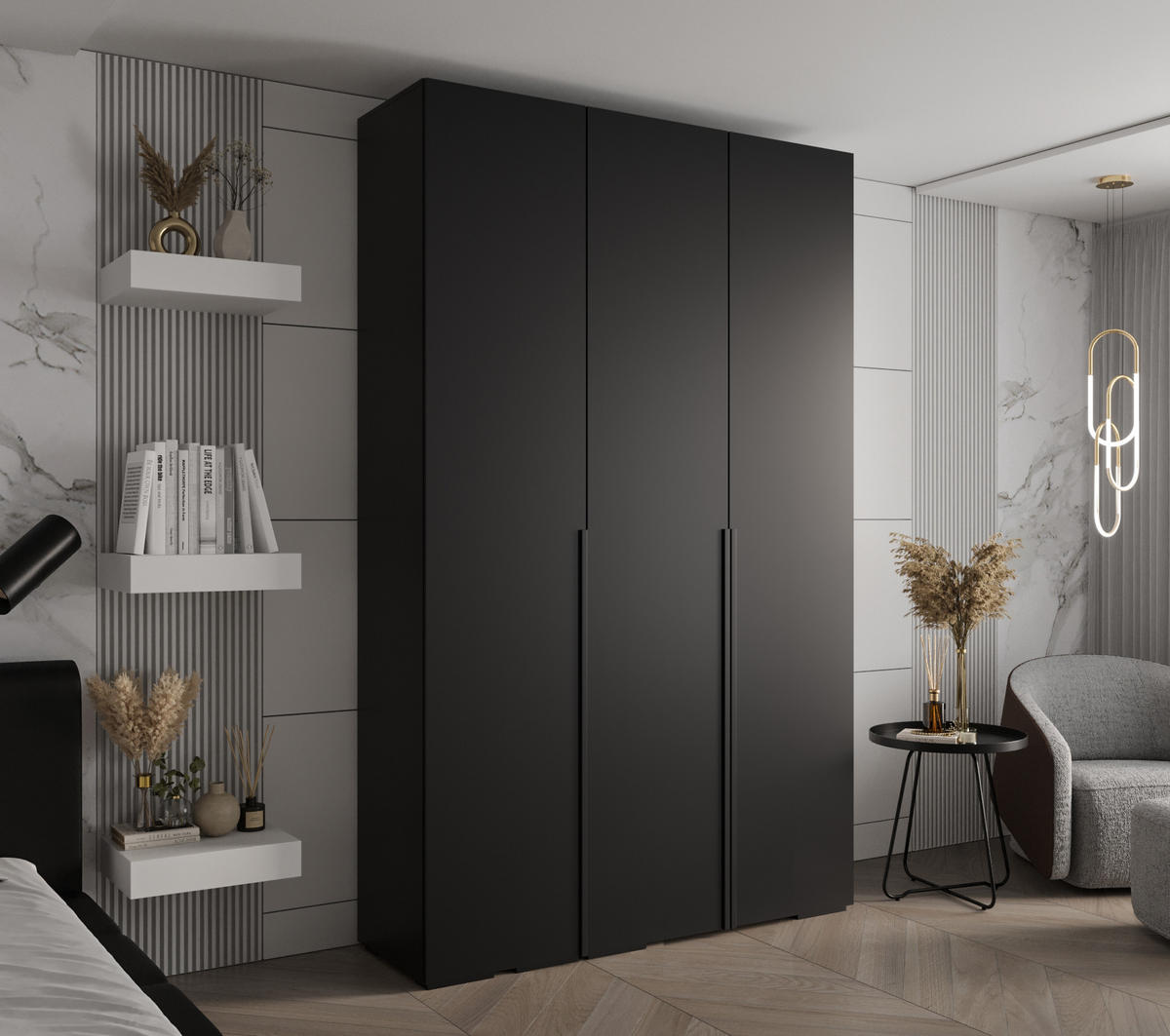 DREHTÜRENSCHRANK 236.7/150/47 3-türig - Schwarz, Holz/Metall (150/236.7/47cm) - MÖBEL KRYSPOL