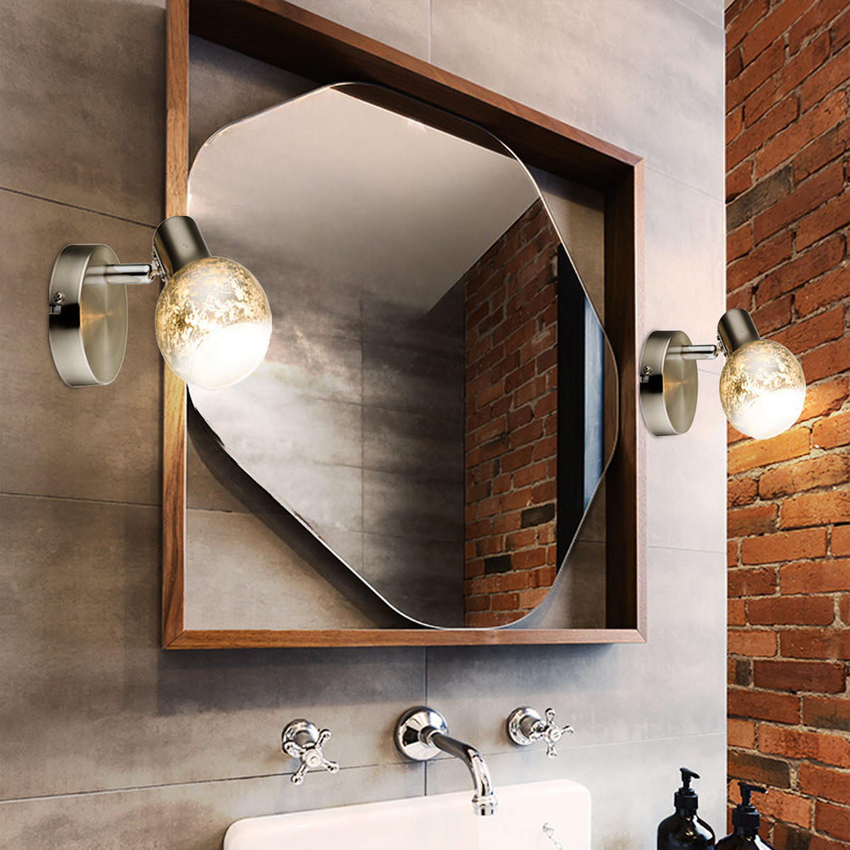 WANDLEUCHTE Metall Glas Silber 2er Set - Silberfarben, Glas (9/11.5/12.5cm) - Globo Lighting