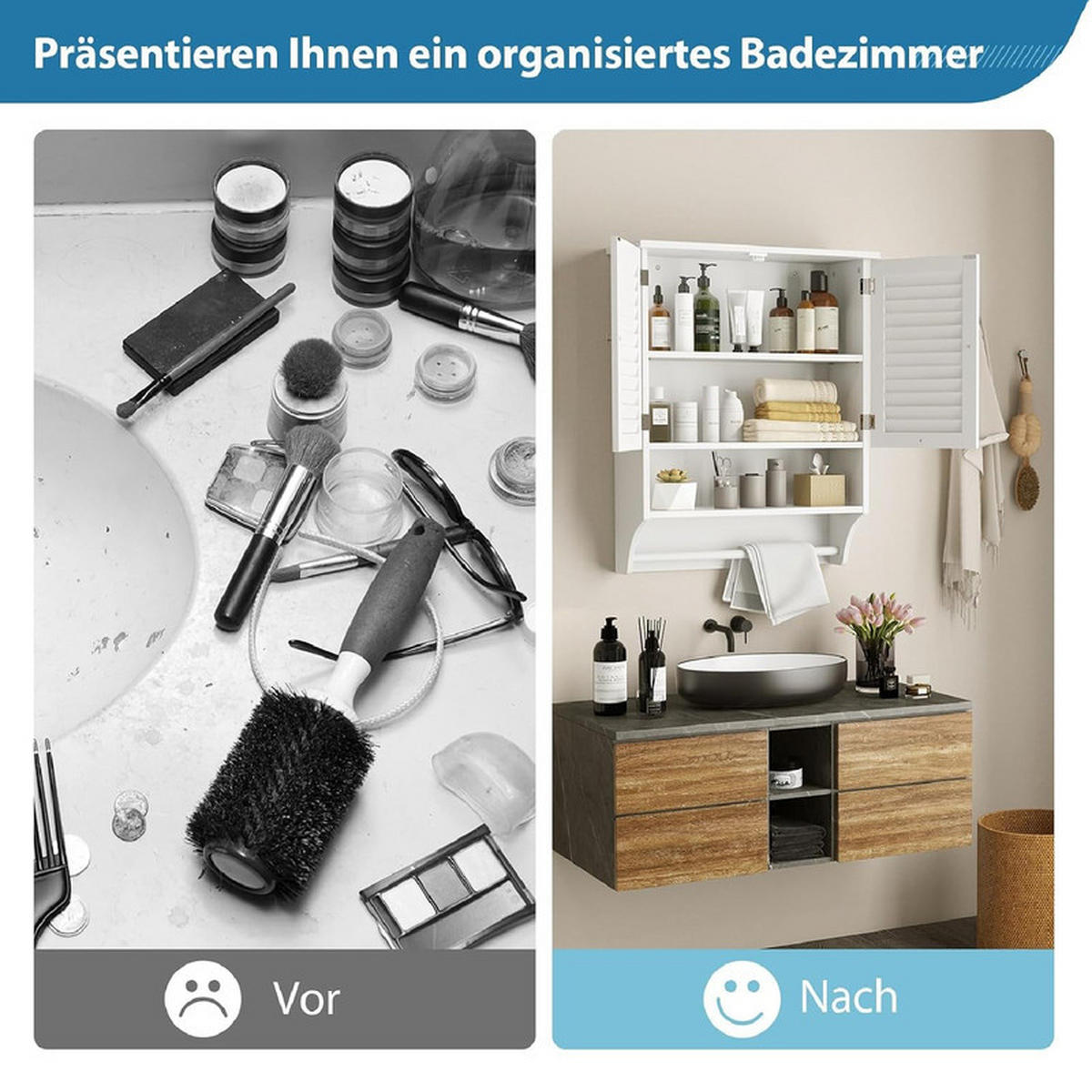 BADHÄNGESCHRANK mit verstellbarem Einlegeboden weiß - Weiß, Holzwerkstoff (60/75/22cm) - COSTWAY