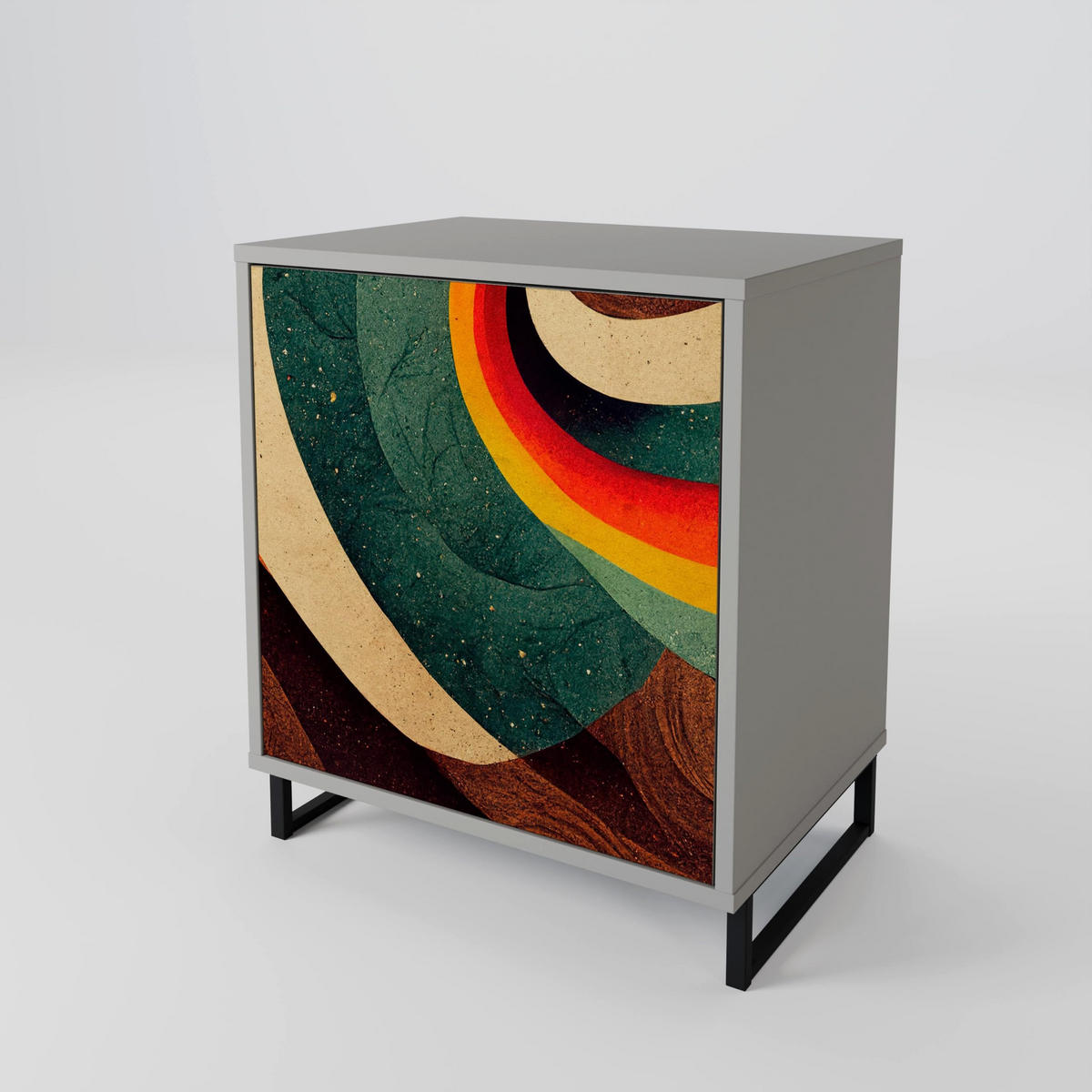 SIDEBOARD COLORFUL STRANDS, Grau, 57,5x42x75,5 cm, Goldfarbene Metallfüße - Goldfarben/Multicolor, Holzwerkstoff/Metall (57.5/75.5/42cm) - SpaceRebels