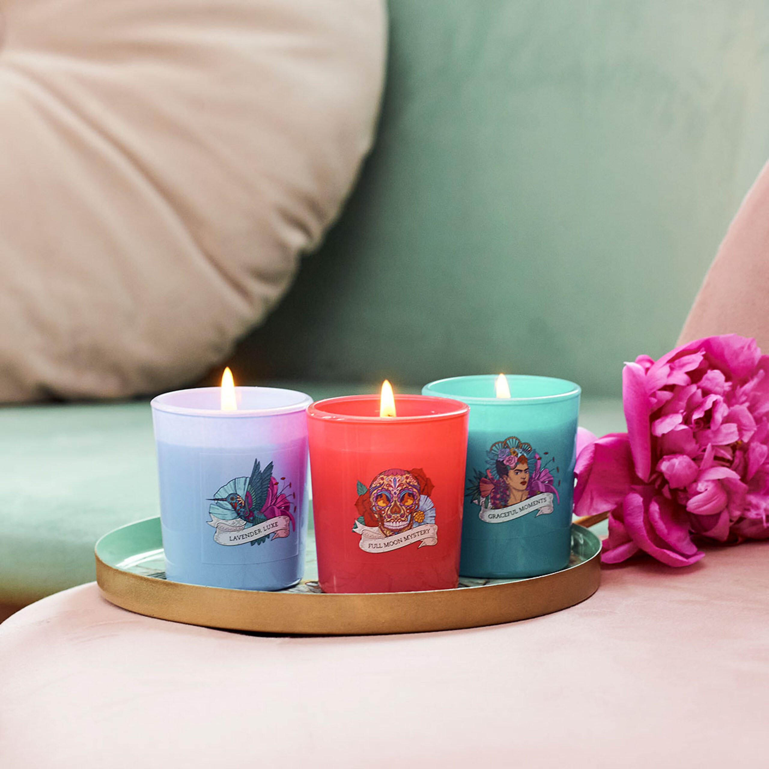 3tlg.DUFTKERZESET - Weiß, Glas/Naturmaterialen (17cm)