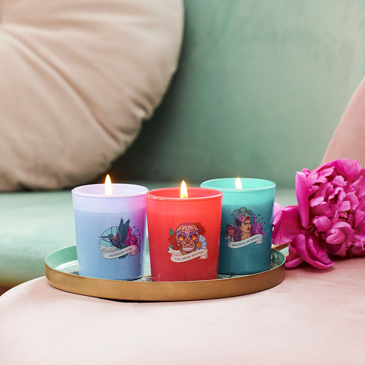 3tlg.DUFTKERZESET - Weiß, Glas/Naturmaterialen (17cm)