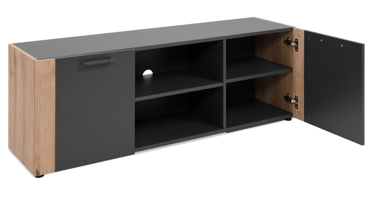 TV-LOWBOARD dunkelgrau, Artisan Eiche 138 cm, TV Unterteil in modernem Design - Anthrazit/Schwarz, Holzwerkstoff/Kunststoff (138/47.5/34.5cm) - Furn.Design