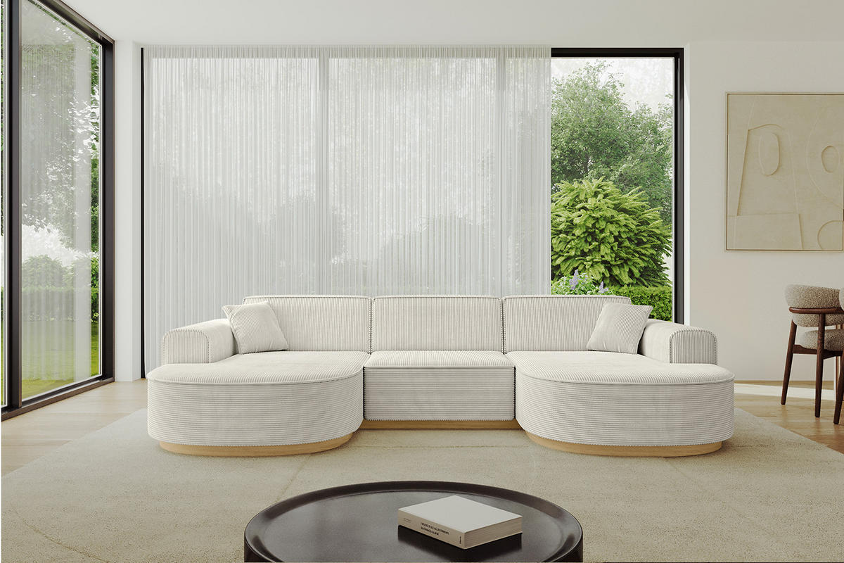 WOHNLANDSCHAFT MARI-U1-v2 - 303x171x83 cm Creme Cord - Hellgrau/Creme, Holzwerkstoff/Textil (303/83/171cm) - ALTDECOR