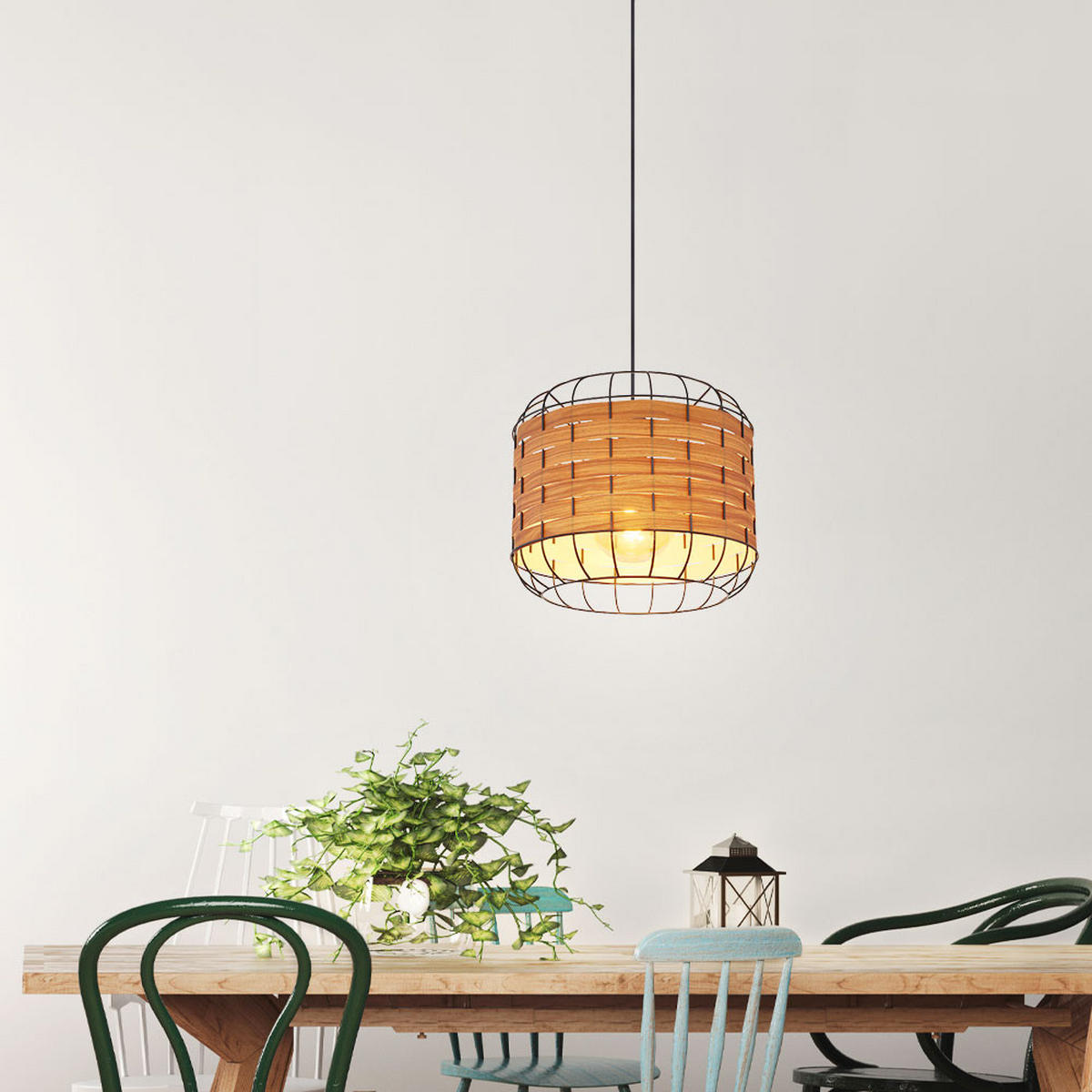 HÄNGELEUCHTE Metall Holzoptik Schwarz - Schwarz, Metall (35/35/120cm) - Globo Lighting