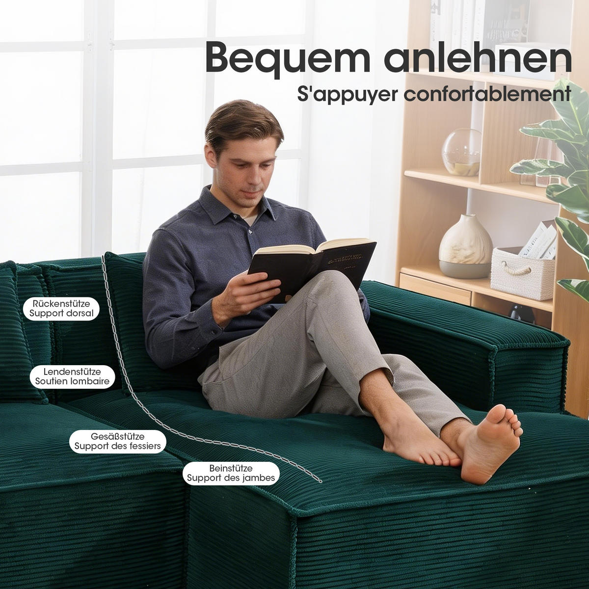 3-SITZER ECKSOFA Polyester Retrogrün mit 2 Kissen - Jadegrün, Textil (235/129cm) - WISHDOR