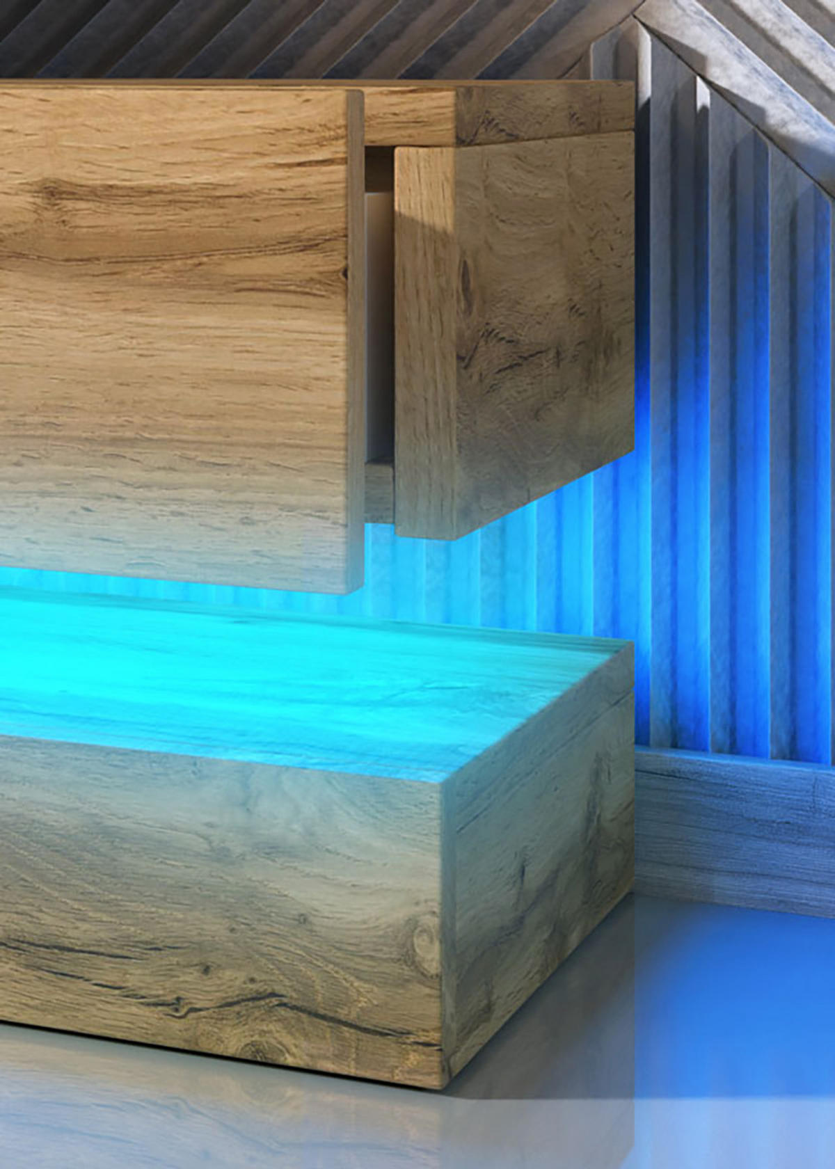 LOWBOARD Fly wotan eiche 140 / 34 / 25cm - Blau/Eichefarben, Holz/Holzwerkstoff (140/25/34cm) - Feldmann-Wohnen