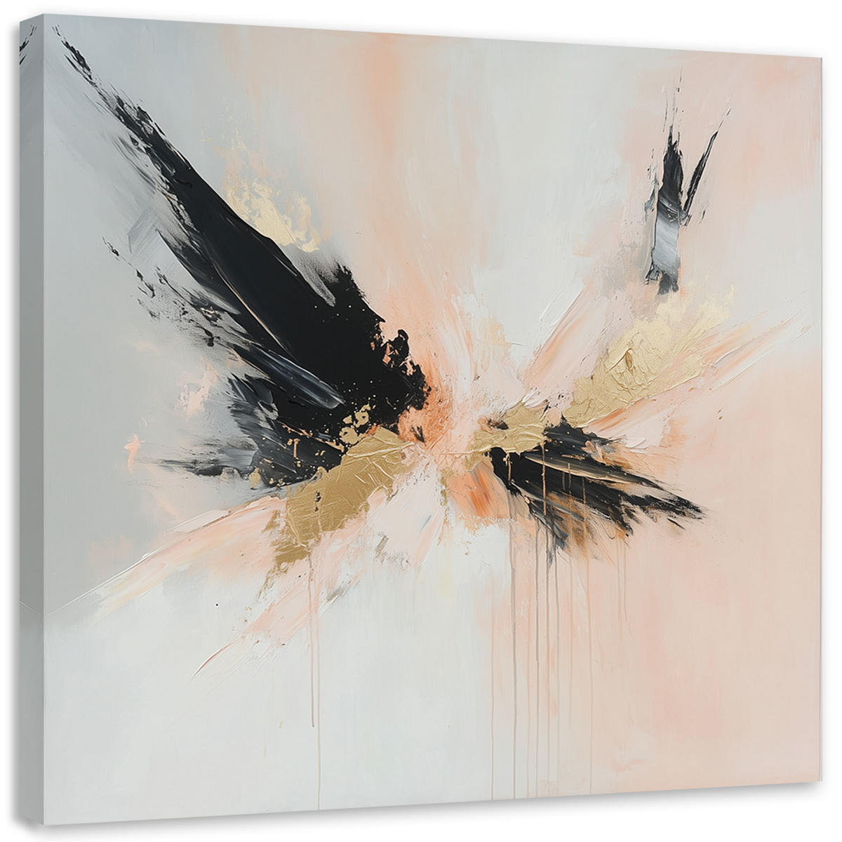 LEINWANDBILD Moderne Abstraktion Schwarz Gold Beige Spritzer 50x50cm - Beige, Textil (50/50cm) - Feeby