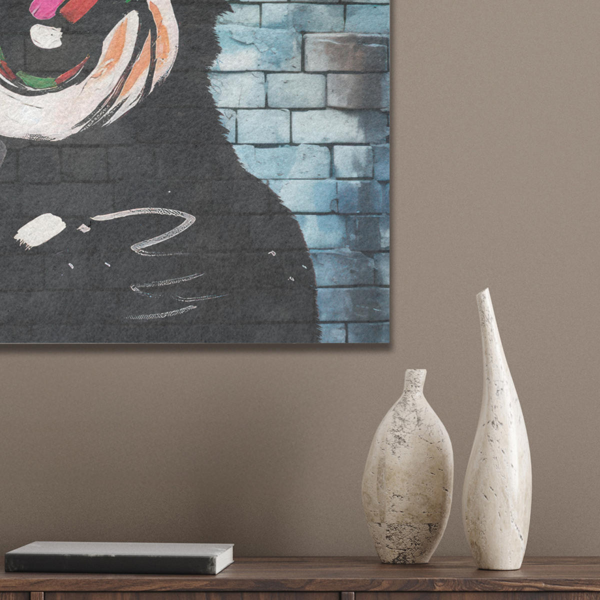 AKUSTIKBILD Affe - Graffiti - Musik Wanddeko 70x50 cm - Multicolor, Kunststoff (70/50/0.9cm) - MuchoWow