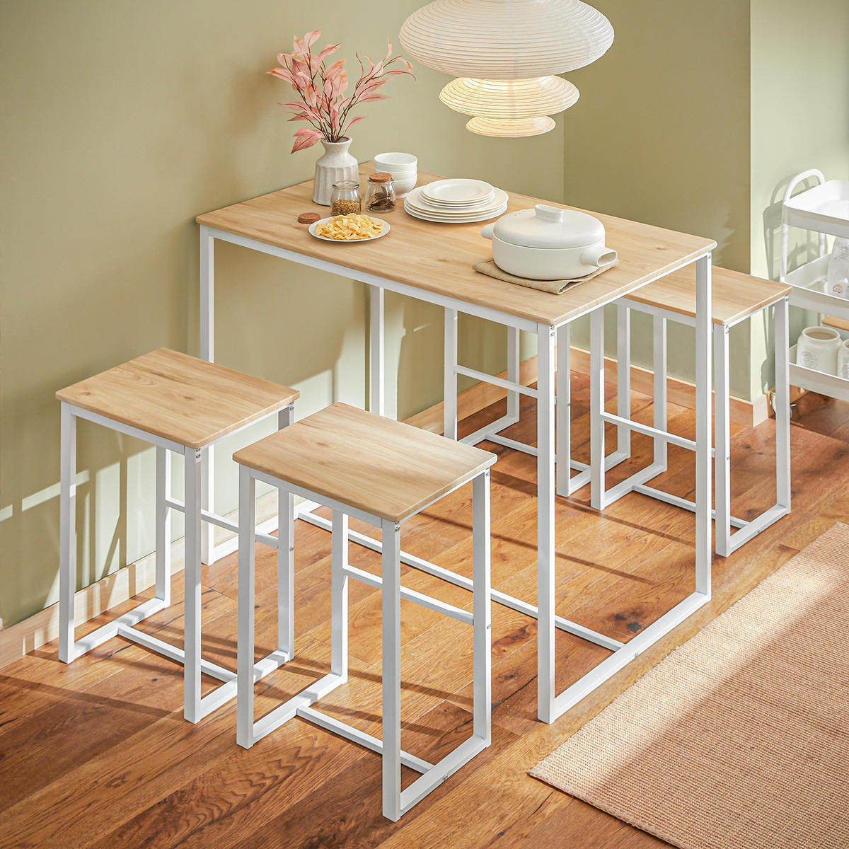 BARTISCH + 2 x BARHOCKER - Weiß, Holzwerkstoff (100/96/60cm) - SoBuy