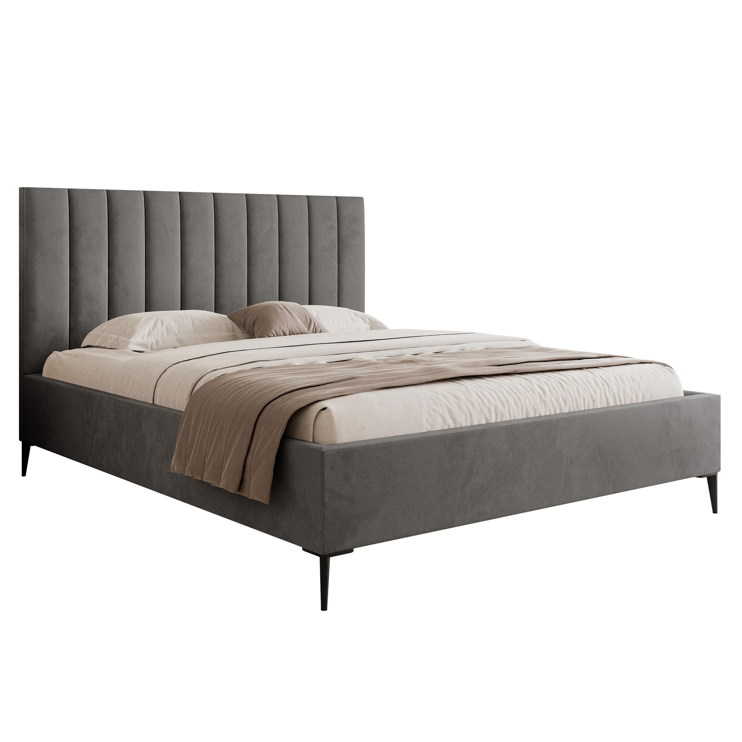 POLSTERBETT Mona SLIM III Polsterbett für Ihr Schlafzimmer in VELUTTO Stoff 200x200 cm Dunkelgrau - Dunkelgrau/Schwarz, Holz/Holzwerkstoff (200/200cm) - DomoHome