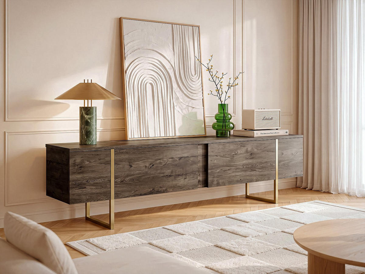 TV-BOARD - 180 cm x 30 cm - holz - naturfarben dunkel Zirelda - Naturfarben, Holz (180/50/30cm) - Vente-Unique
