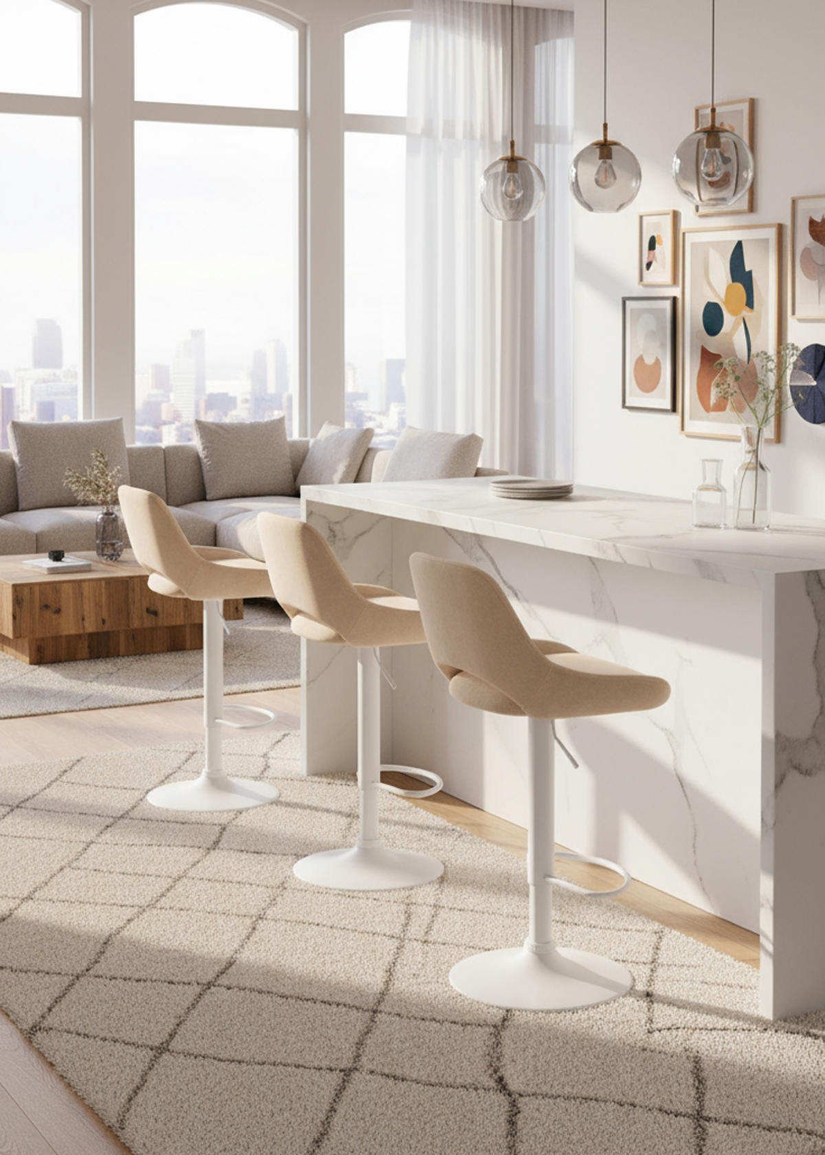 BARHOCKER Milos Samt weiß creme - Naturfarben/Weiß, Textil/Metall (47/106/48cm) - TPFLiving