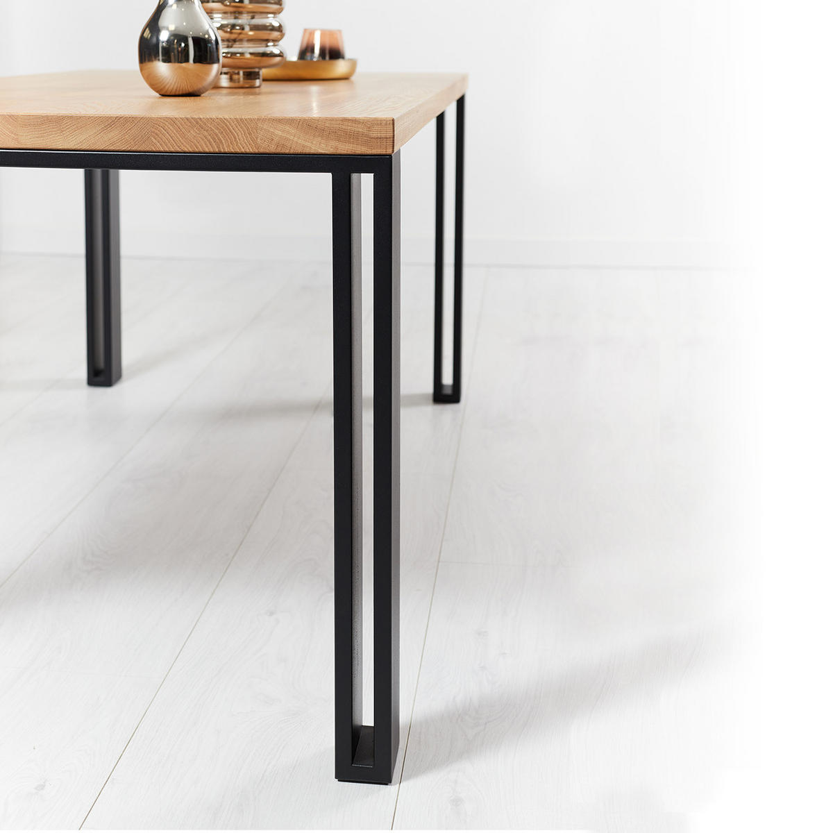 ESSTISCH Fold aus massivem Eichenholz 180x80 cm - Eichefarben/Schwarz, Holz/Metall (180/80/75cm) - Danzz