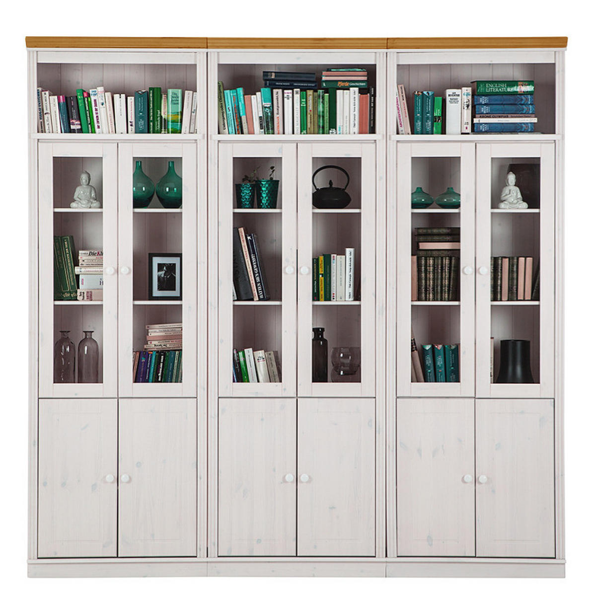 BÜCHERWAND - Kiefer massiv, Typ E - Weiß/Kieferfarben, Holz (222/223/37cm) - home24