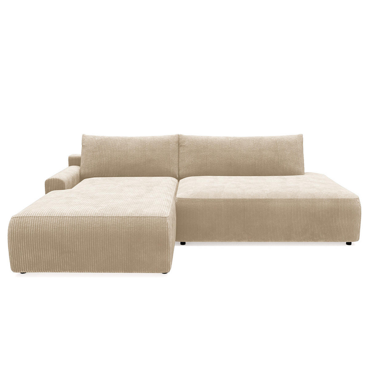 ECKSOFA mit Schlaffunktion - Longchair - Creme/Schwarz, Kunststoff/Textil (253/167cm) - home24