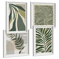 BILDER SET 4er Set - 50x50 cm & 40x60 cm Weißer Rahmen - Blätter, Wellen – Pastellillustrationen - Weiß, Kunststoff (50/50cm) - TULUP
