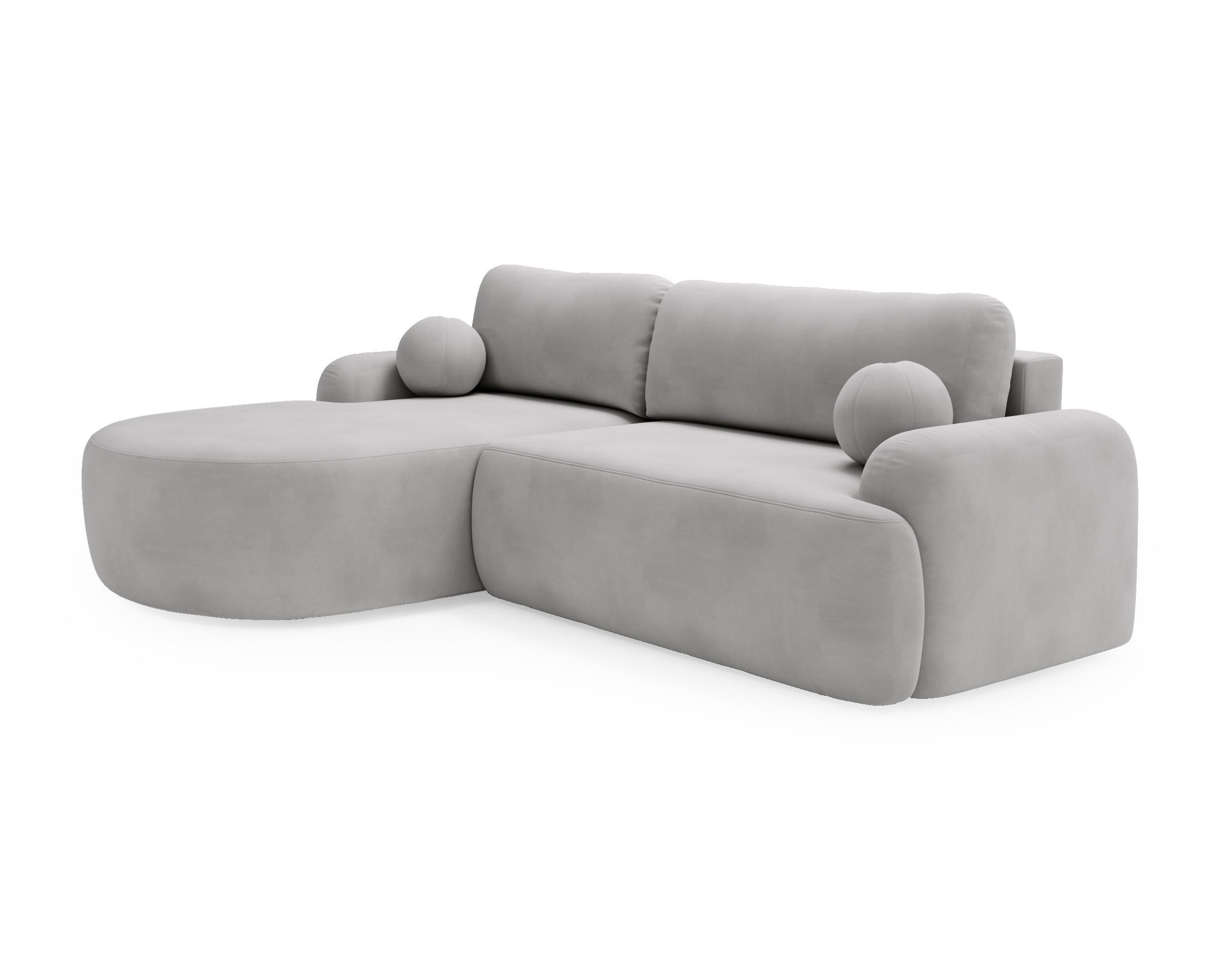 ECKSOFA Cloudy Hellgrau, Sofa aus Velourstoff mit Kissen, linke seite - Hellgrau, Holzwerkstoff/Textil (177/261cm) - Bettso