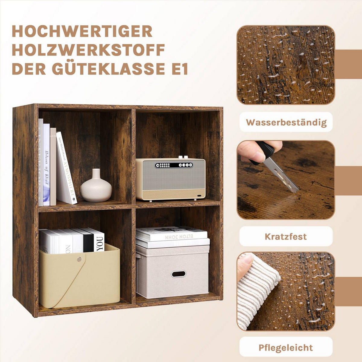 BÜCHERREGAL mit 4 Fächer, Holzwerkstoff, Rustikales Braun - Dunkelbraun, Holzwerkstoff (59.6/59.8/29cm) - Woltu