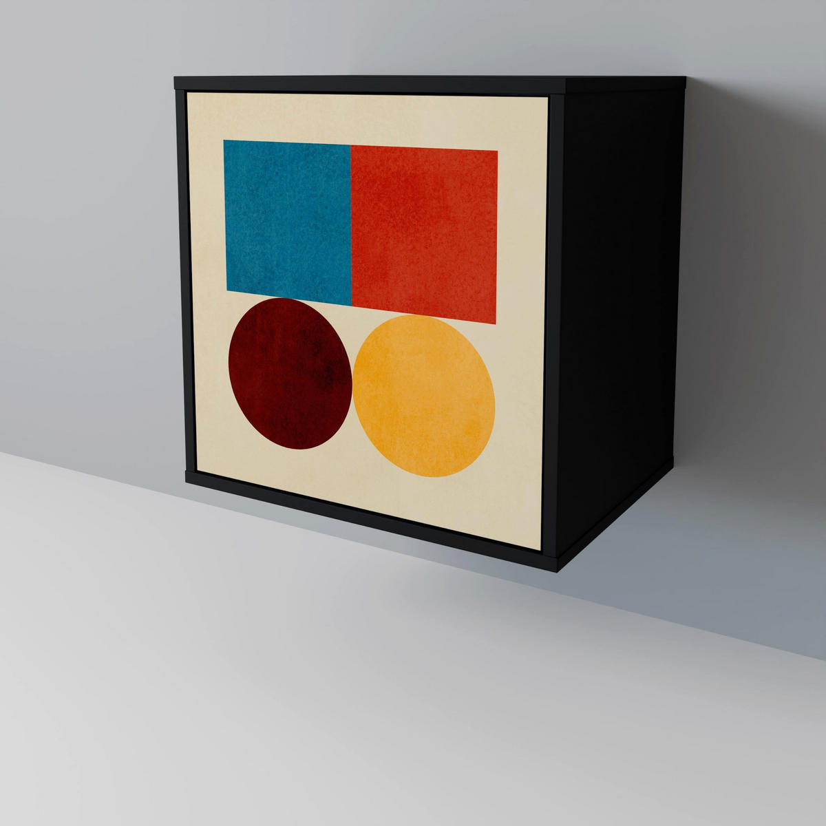 SIDEBOARD GEOMETRIC PUZZLE, Schwarz, 57,5x42x72,5 cm, Schwarze Metallfüße - Multicolor/Schwarz, Holzwerkstoff/Metall (57.5/72.5/42cm) - SpaceRebels
