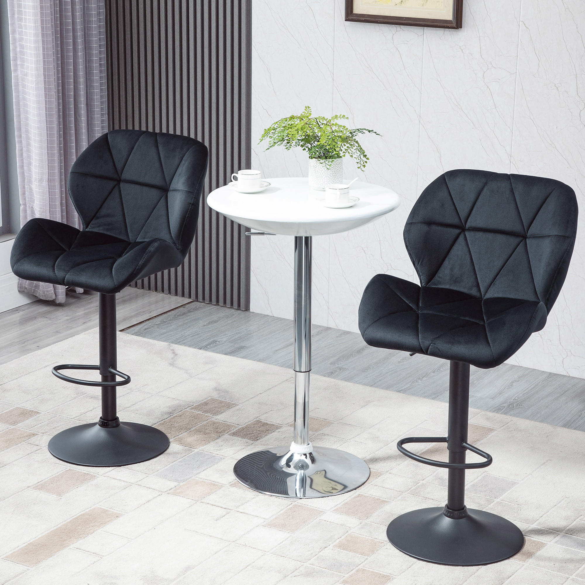 BARHOCKER, Samtartiges Polyester Schwarz - Schwarz, Kunststoff (57.5/93/51.5cm) - HOMCOM