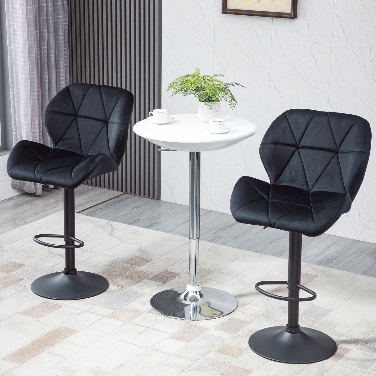 BARHOCKER, Samtartiges Polyester Schwarz - Schwarz, Kunststoff (57.5/93/51.5cm) - HOMCOM