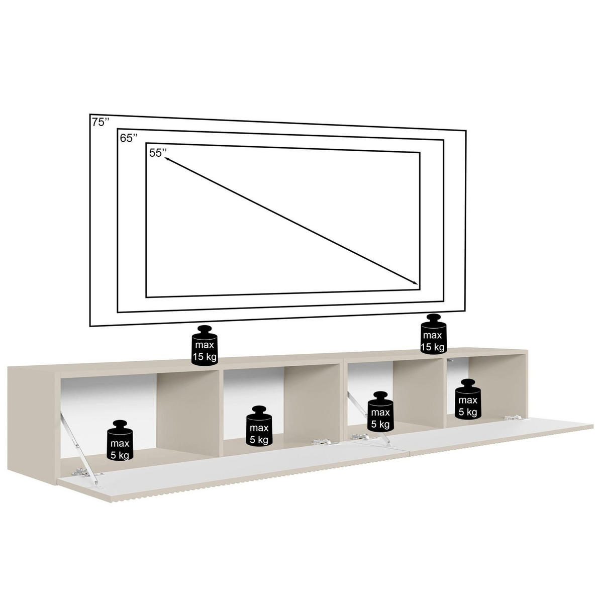 TV stolek Veldio závěsný bílý 200/28/32 cm - bílá, kompozitní dřevo (201.6/28.5/31.6cm) - Selsey