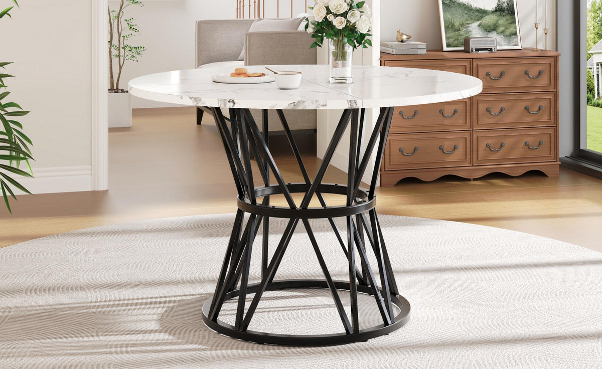 ESSTISCH 100x100x76 cm in Schwarz aus MDF mit Schwarz-Marmoroptik auf Metallgestell mit Stellfüßen - Schwarz, Holzwerkstoff (100/100/76cm) - Modfu
