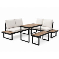 GARTENMÖBEL-SET mit 2 Zweisitzern. 1 Esstisch und 1 Bank. schwarz. beige und dunkle Eiche - Beige/Schwarz, Metall - Home Collective