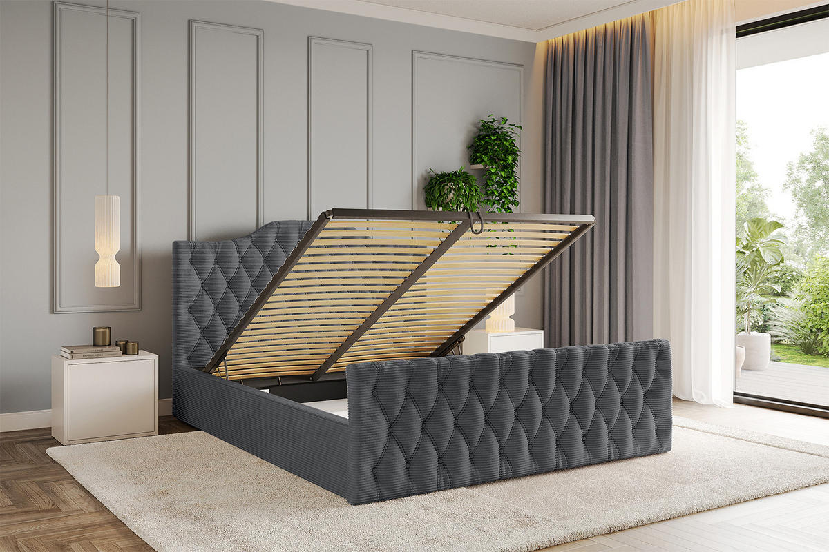 POLSTERBETT mit Bettkasten, Fußteil und Lattenrost, Boxbett ohne Matratze - FALIO-Z 180x200 Dunkelgrau - Anthrazit, Holzwerkstoff/Textil (180/200cm) - ALTDECOR