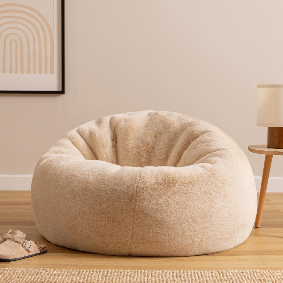 SITZSACK Kingston Kaninchenkunstfell - Beige, Textil (85/50/85cm) - icon