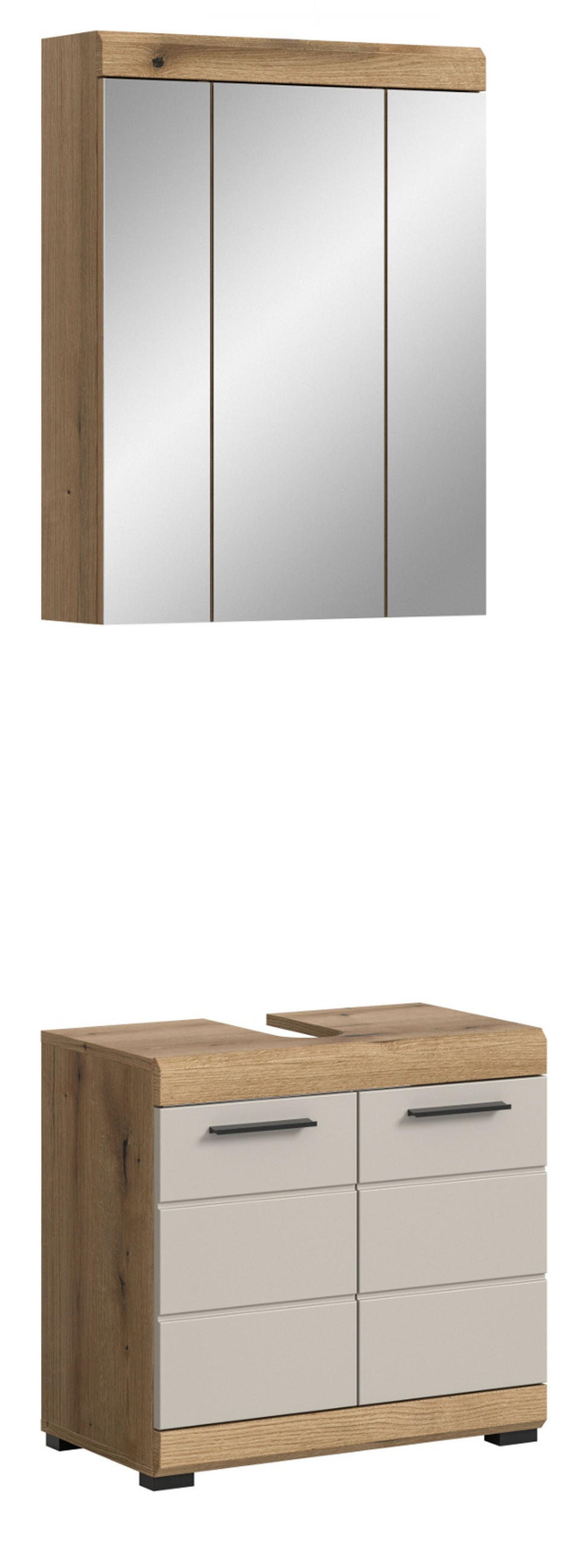 BADMÖBEL-SET 2-teilig Sand Kaschmir, Evoke Eiche, Badkombination 60 x 191 cm - Kaschmir/Eichefarben, Glas/Holzwerkstoff (60/191/34cm) - Inn.Furn