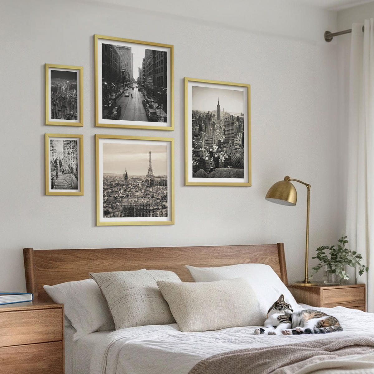 WANDBILDER 5er Set - 50x50 cm & 20x30 cm & 40x60 cm Goldrahmen - Winterlandschaften, Wasserfälle, Nordlichter - Goldfarben, Kunststoff (40/60cm) - ArtPrintCave