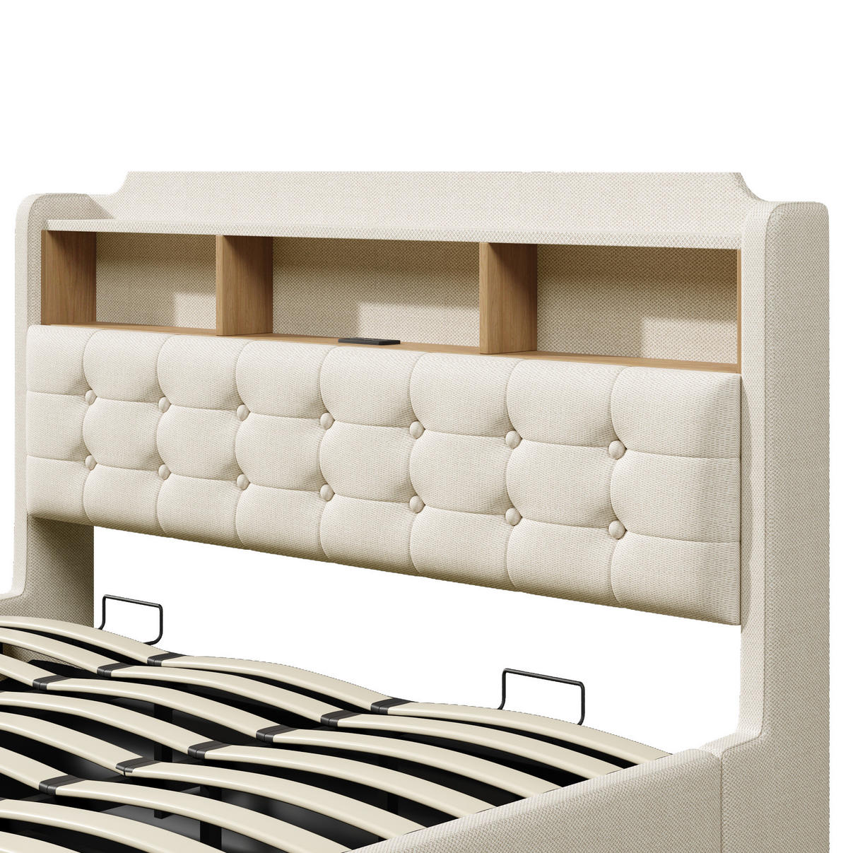 POLSTERBETT 180/200 cm aus Leinen und MDF mit LED und Stauraum, Beige - Beige, Textil (180/200cm) - OKMYHOME