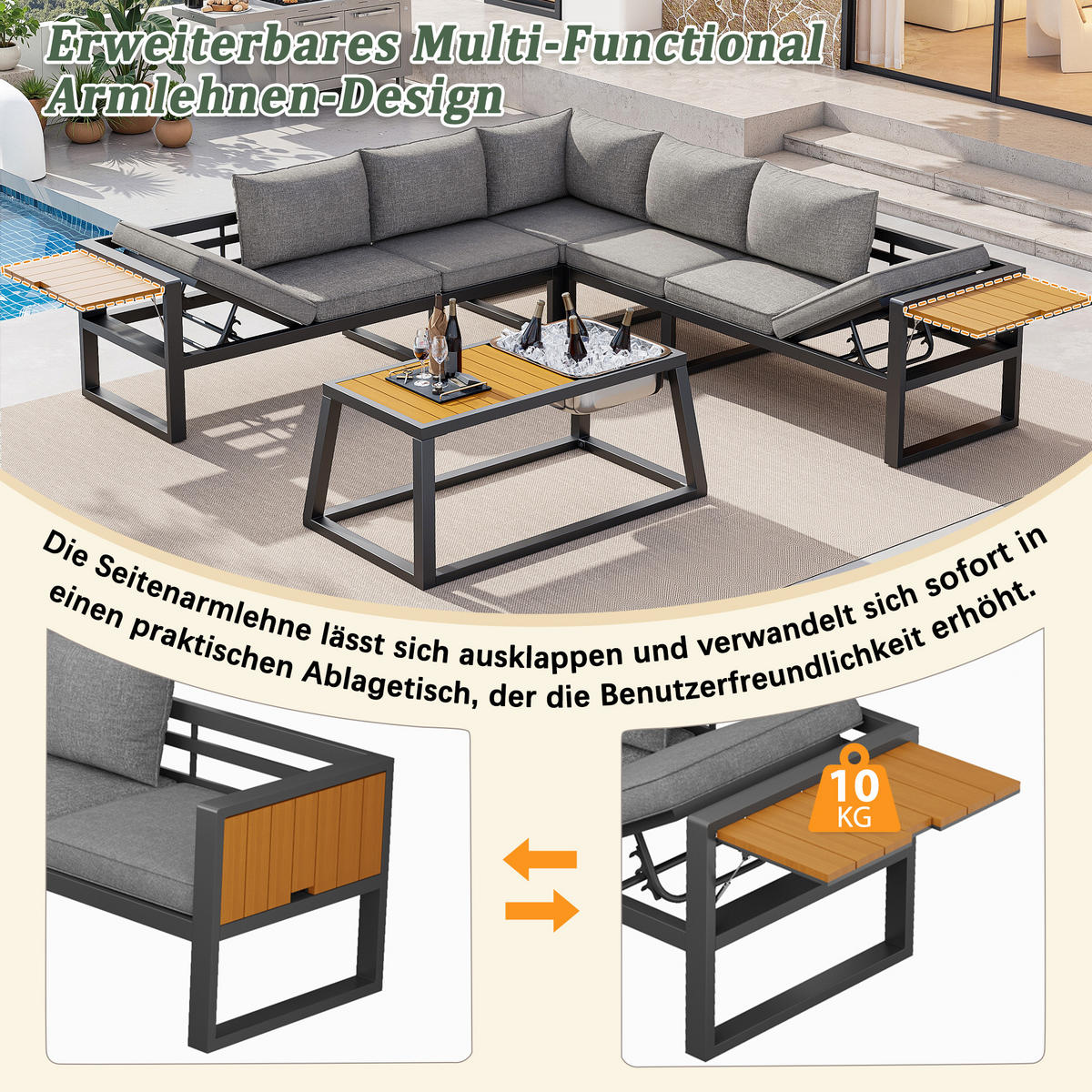 MODULARES OUTDOOR-SOFA-SET Grau/Beige - Grau, Metall - ComfortXL