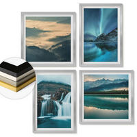 WANDBILDER 4er Set - 50x50 cm & 40x60 cm Silberner Rahmen - Winterlandschaften, Wasserfälle, Nordlichter - Silberfarben, Kunststoff (50/50cm) - ArtPrintCave