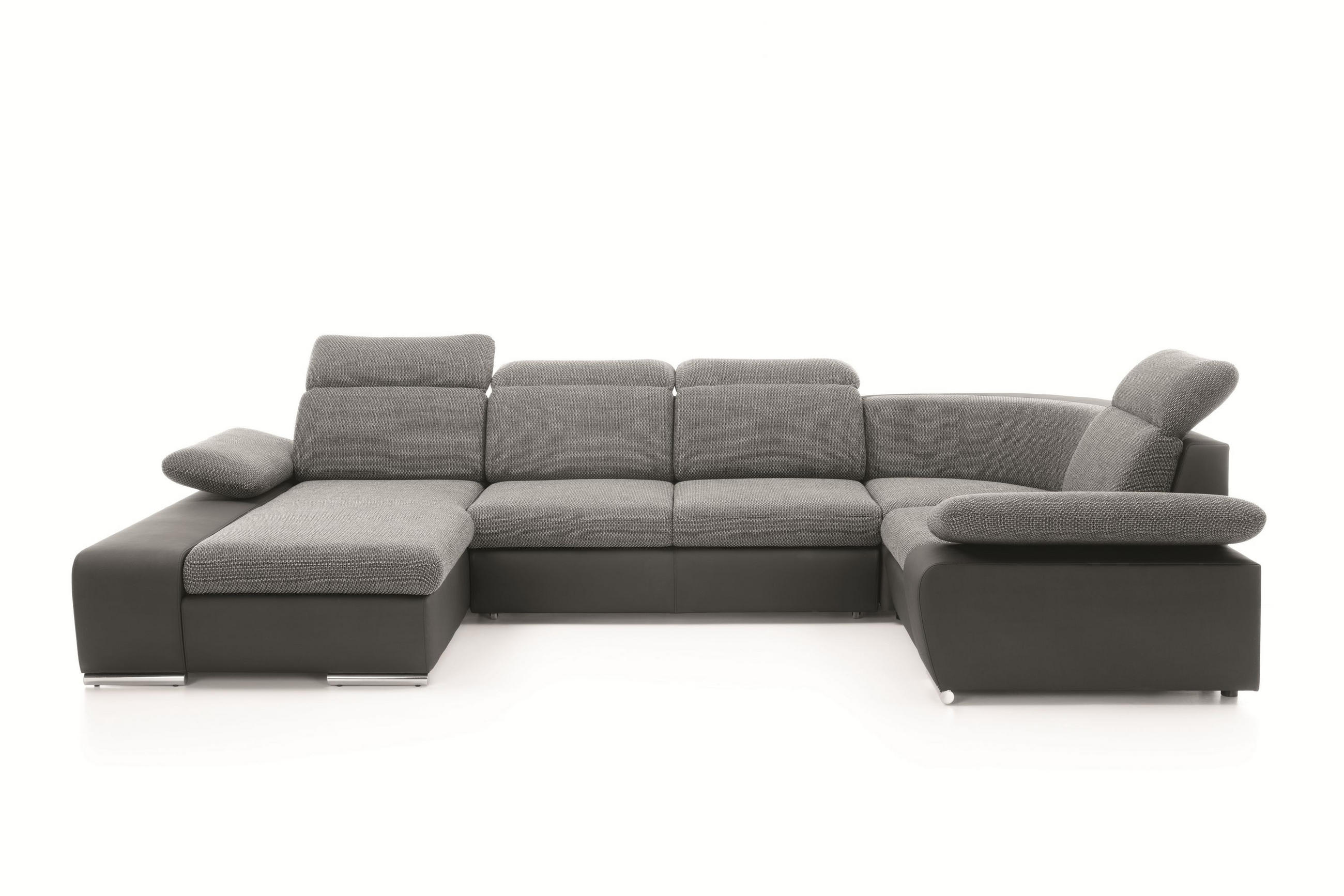 WOHNLANDSCHAFT TRENTO Grau Geflochtener Stoff mit Schlaffunktion - Grau, Holz (355/100/210cm) - MASSENO