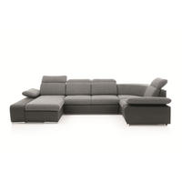 WOHNLANDSCHAFT TRENTO Grau Geflochtener Stoff mit Schlaffunktion - Grau, Holz (355/100/210cm) - MASSENO