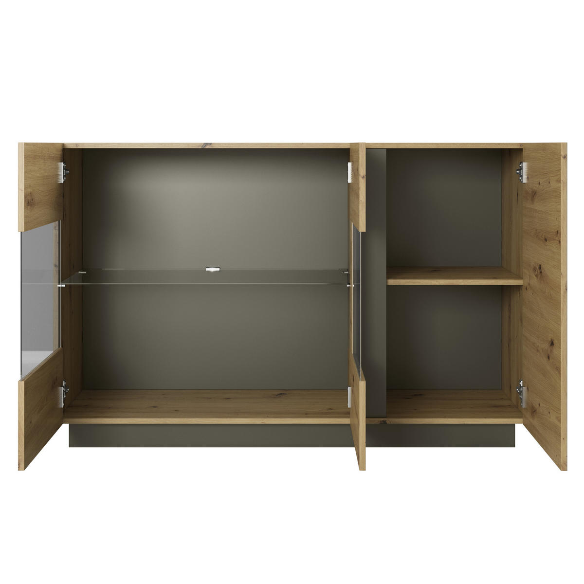 SIDEBOARD ANDEBU KOM1 ABS-Kante Eiche Eiche - Eichefarben/Braun, Glas/Holzwerkstoff (138/91/40cm) - Komodee